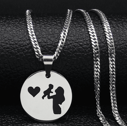 image-Mom Baby Stainless Steel Necklace Silver Pendant N3758S01
