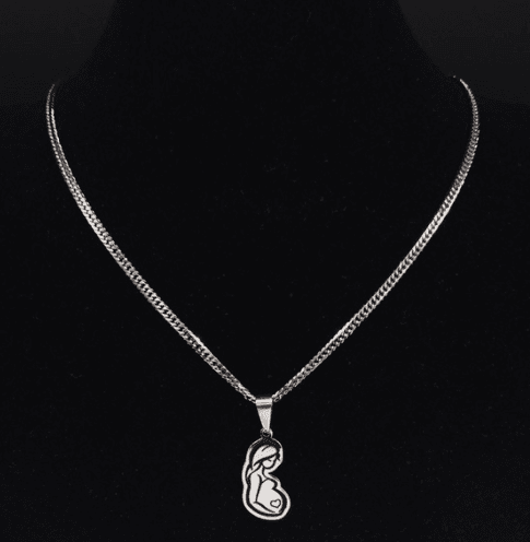 image-Mom Baby Stainless Steel Necklace Silver Pendant N3758S01