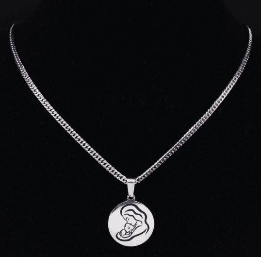image-Mom Baby Stainless Steel Necklace Silver Pendant N3758S01