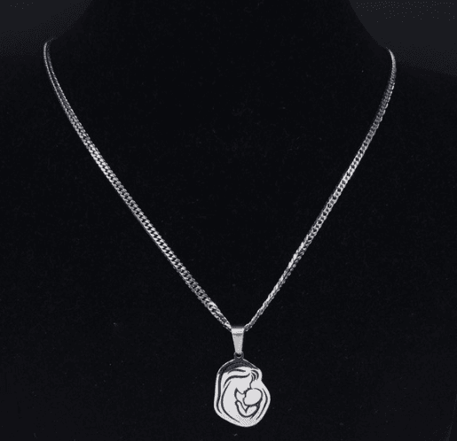 image-Mom Baby Stainless Steel Necklace Silver Pendant N3758S01