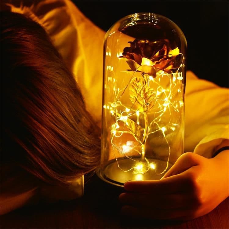 image-24k Gold Foil Rose in Glass Dome Valentine's Christmas Gift
