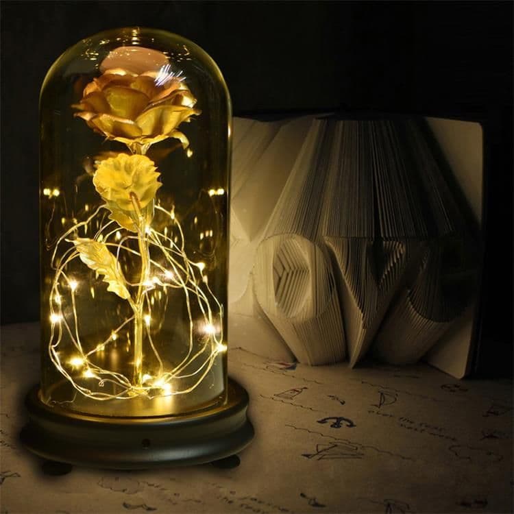 image-24k Gold Foil Rose in Glass Dome Valentine's Christmas Gift