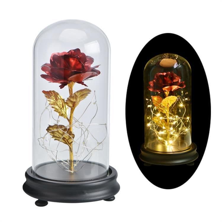 image-24k Gold Foil Rose in Glass Dome Valentine's Christmas Gift