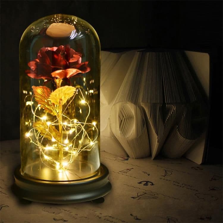 image-24k Gold Foil Rose in Glass Dome Valentine's Christmas Gift