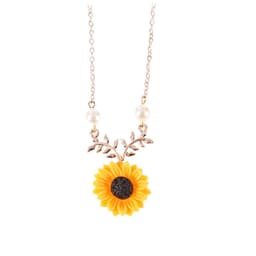 image-Sunflower Pearl Leaf Branch Pendant Necklace Women's Alloy