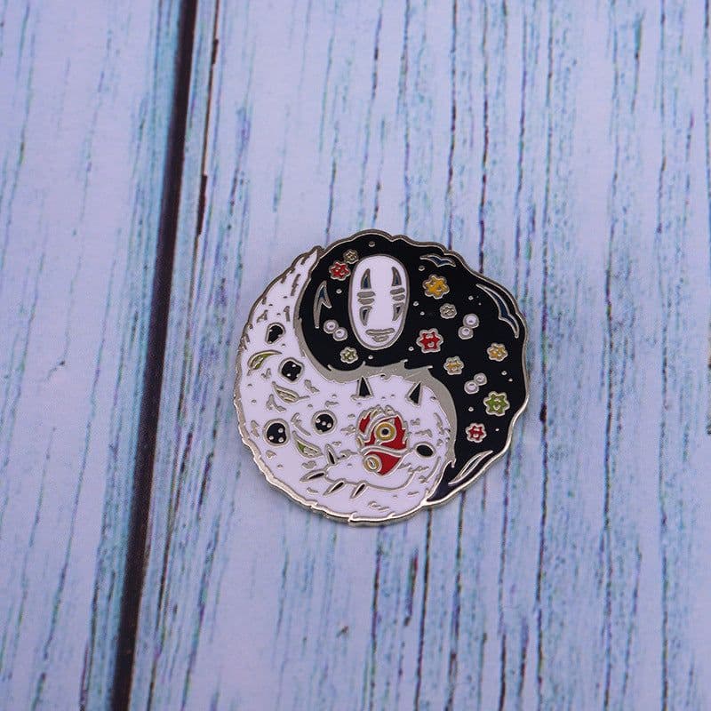 image-Princess Mononoke Yin Yang Brooch Ghibli Anime Fan Art 30mm