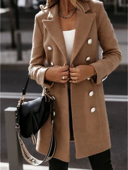 image-Women's Double-Breasted Wool Coat Long Sleeve Suit Collar Black