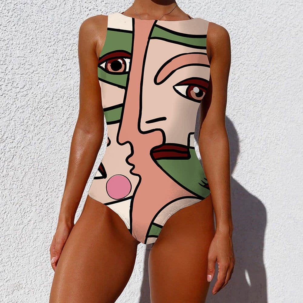 image-Sporlike Women's One-Piece Swimsuit Sleeveless Print