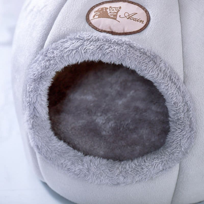 image-Cross-Border Semi-Closed Plush Round Pet Bed for Cats & Dogs
