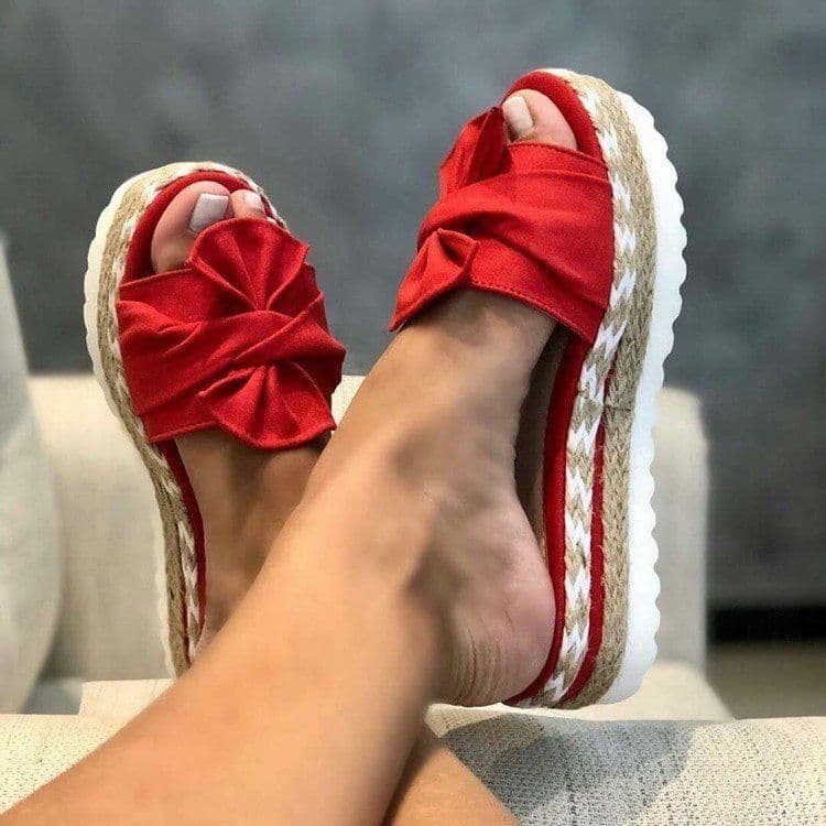 image-Women's Flat Sandals Bowknot Beach Shoes Wedge Sole Large Size