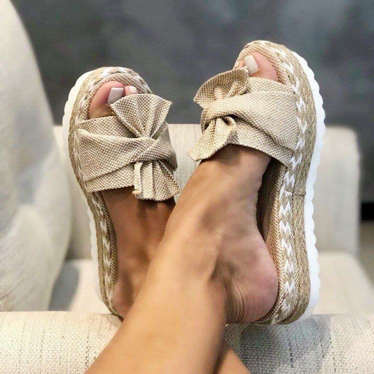 image-Women's Flat Sandals Bowknot Beach Shoes Wedge Sole Large Size