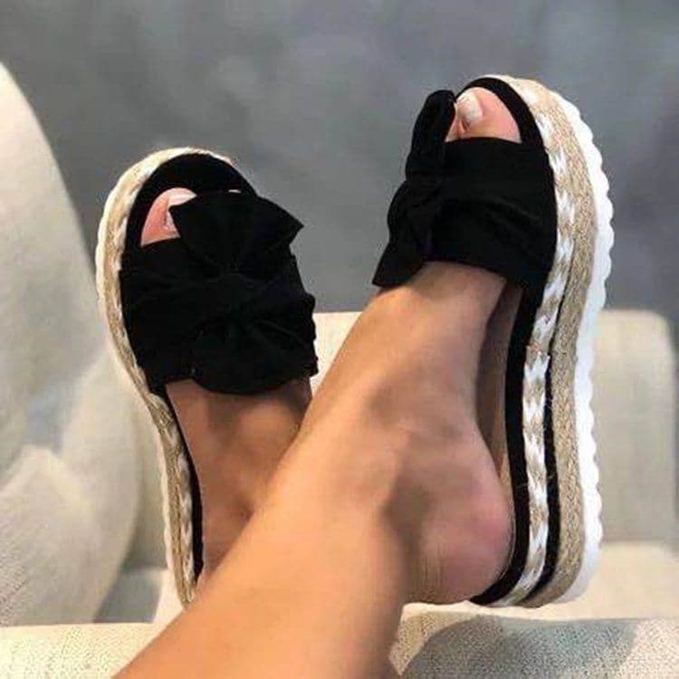 image-Women's Flat Sandals Bowknot Beach Shoes Wedge Sole Large Size