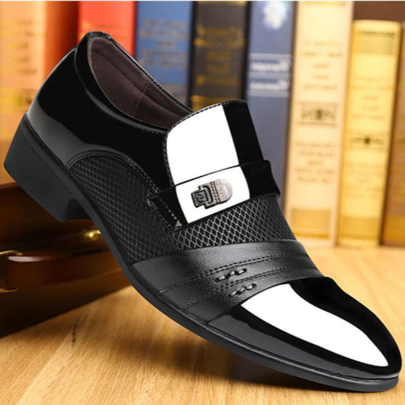 image-Men's Pointed Toe Business Leather Shoes Brown PU Casual Dress