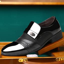 image-Men's Pointed Toe Business Leather Shoes Brown PU Casual Dress