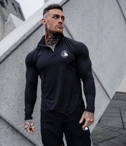 image-Men's Quick-Dry Stretch Zip Fitness Polo Shirt