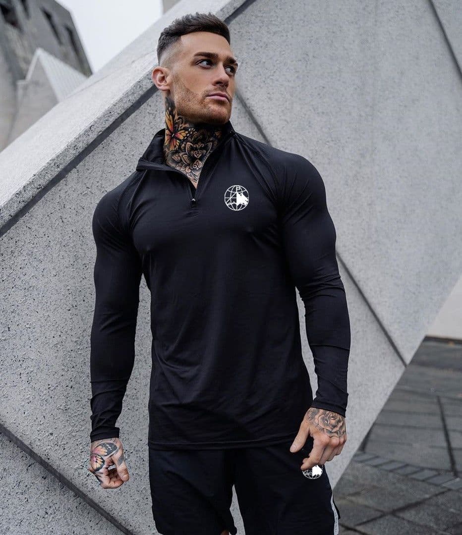 image-Men's Quick-Dry Stretch Zip Fitness Polo Shirt