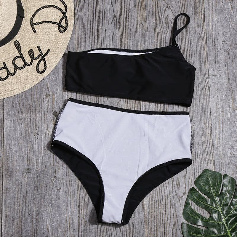 image-Women's High Waist Split Bikini Swimsuit with Chest Pad