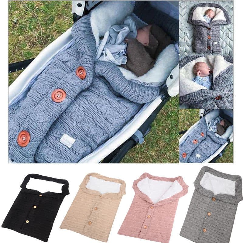 image-Baby Knit Sleeping Bag Winter Swaddle Wrap Stroller Blanket