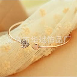 image-Gold-Plated Heart Zircon Bracelet Open Cuff Women's Jewelry