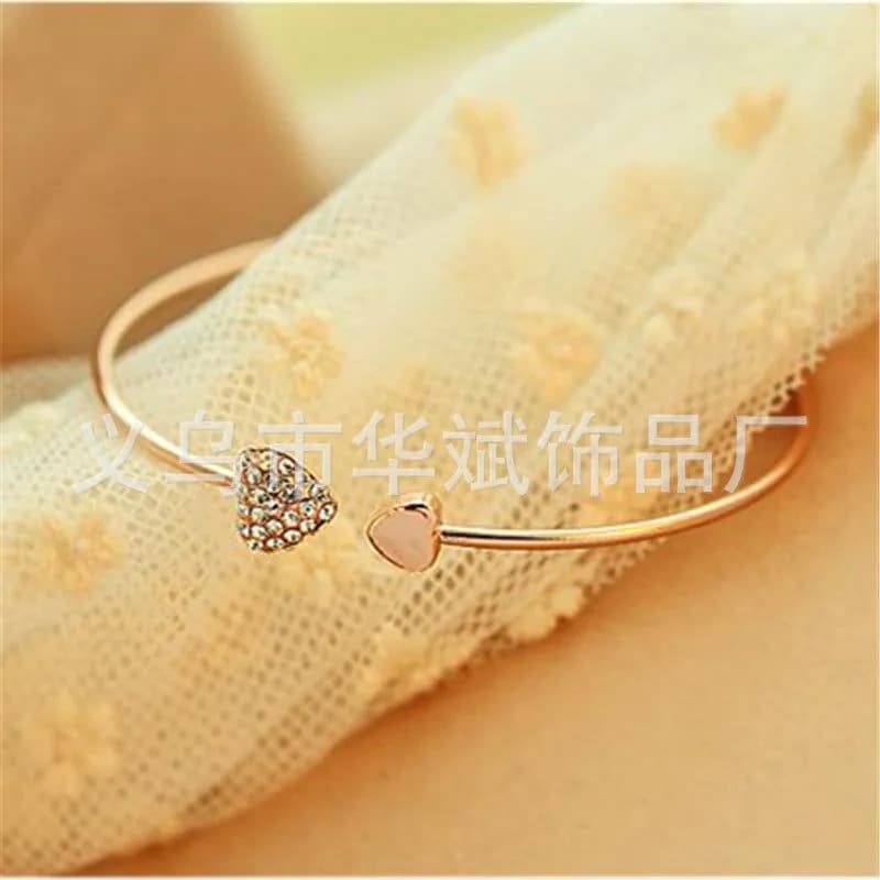 image-Gold-Plated Heart Zircon Bracelet Open Cuff Women's Jewelry