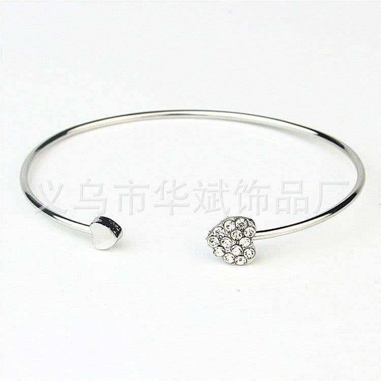 image-Gold-Plated Heart Zircon Bracelet Open Cuff Women's Jewelry