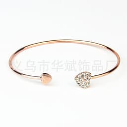 image-Gold-Plated Heart Zircon Bracelet Open Cuff Women's Jewelry