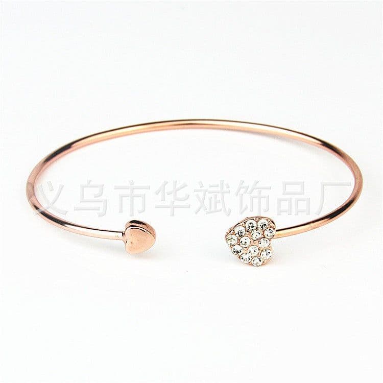 image-Gold-Plated Heart Zircon Bracelet Open Cuff Women's Jewelry