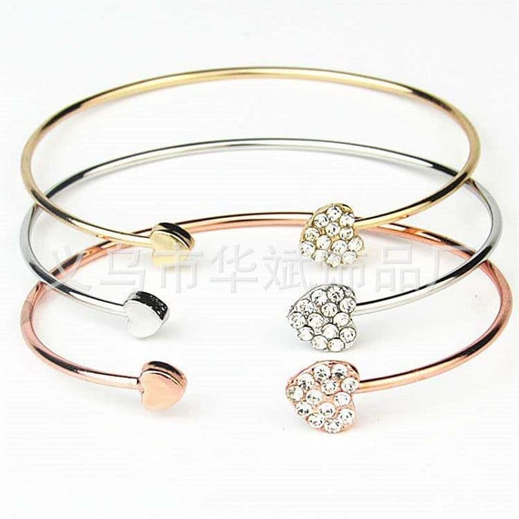image-Gold-Plated Heart Zircon Bracelet Open Cuff Women's Jewelry
