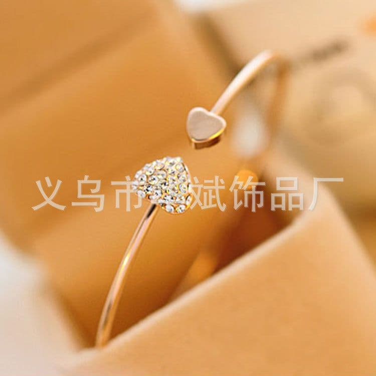 image-Gold-Plated Heart Zircon Bracelet Open Cuff Women's Jewelry