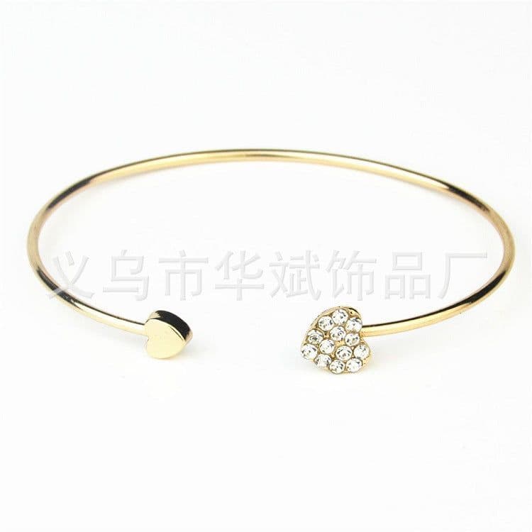 image-Gold-Plated Heart Zircon Bracelet Open Cuff Women's Jewelry