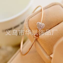 image-Gold-Plated Heart Zircon Bracelet Open Cuff Women's Jewelry