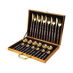 image-24-Piece Gold Stainless Steel Cutlery Set with Wooden Box