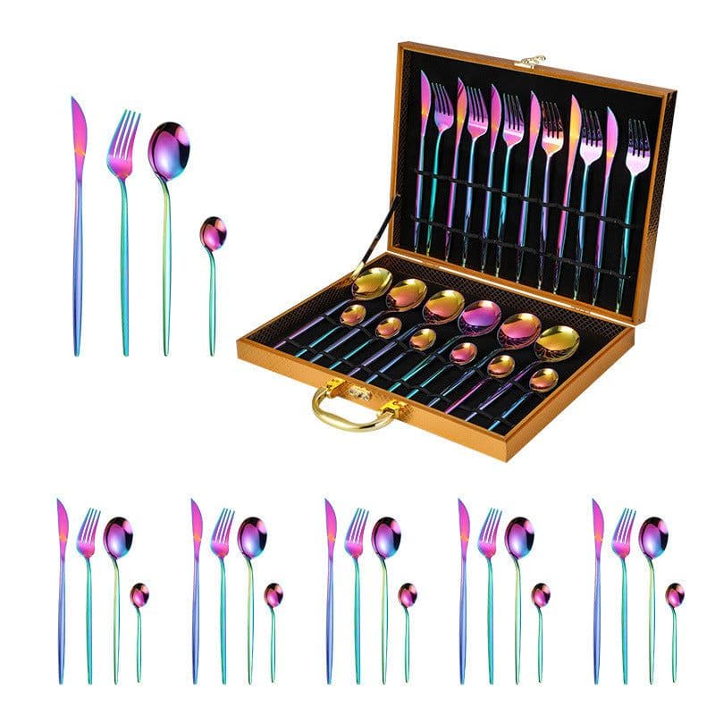 image-24-Piece Gold Stainless Steel Cutlery Set with Wooden Box