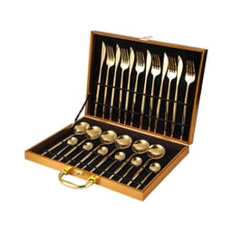 image-24-Piece Gold Stainless Steel Cutlery Set with Wooden Box