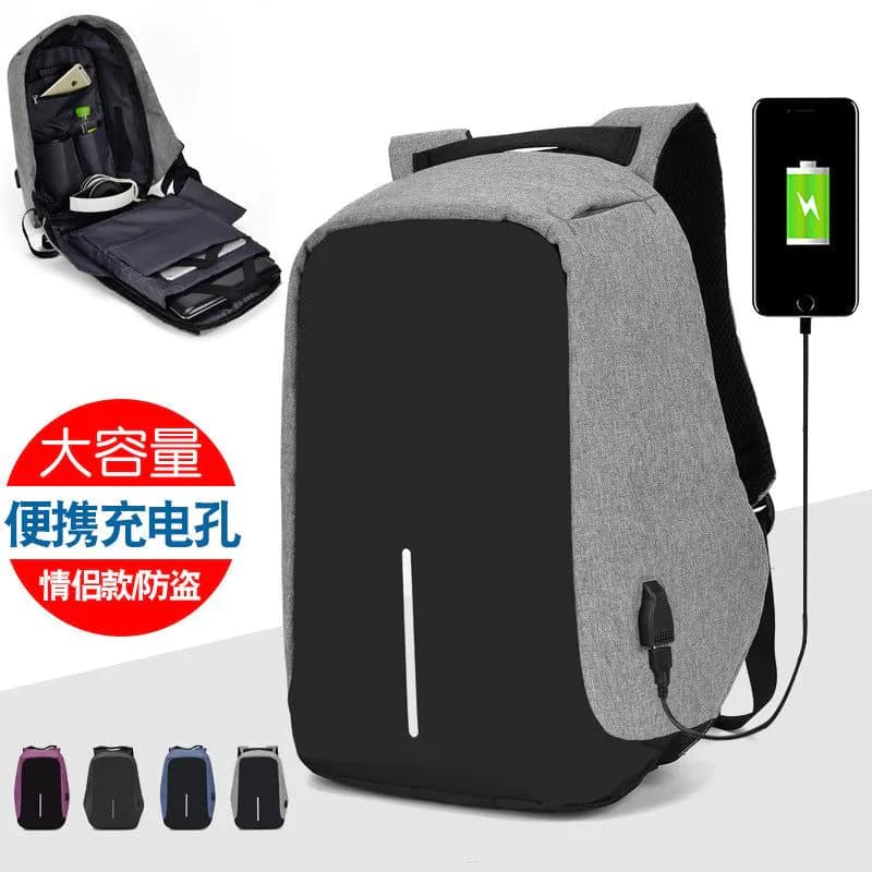 image-15 Inch Waterproof Business Laptop Backpack USB Charging Port Gray