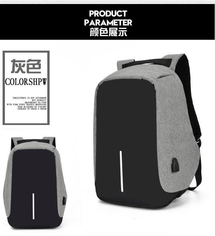 image-15 Inch Waterproof Business Laptop Backpack USB Charging Port Gray