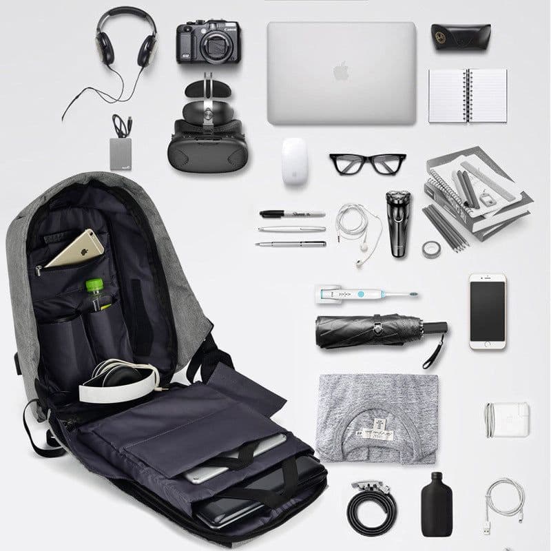 image-15 Inch Waterproof Business Laptop Backpack USB Charging Port Gray