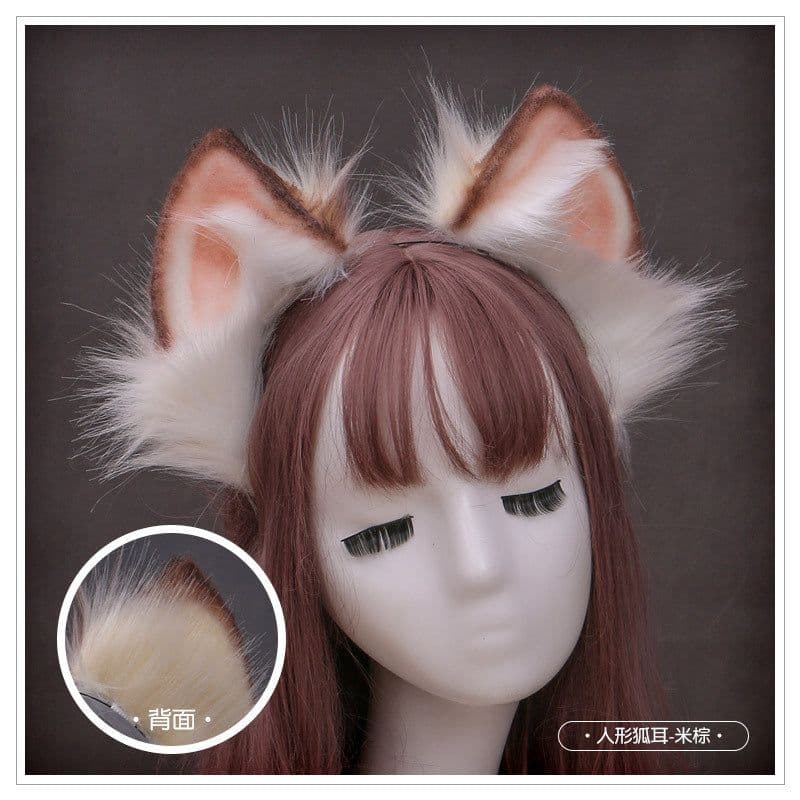 image-Handmade Fox Ear Headband Plush Cartoon Cosplay Accessory