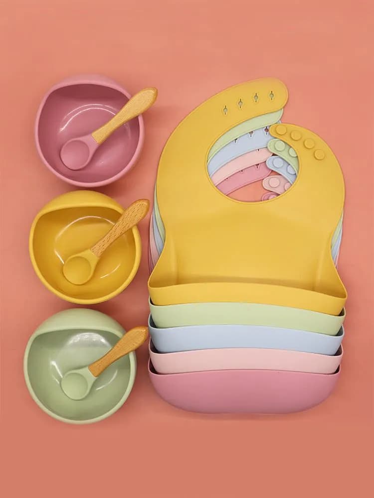 image-Melikeycolour Silicone Suction Bowl Set for Baby Feeding