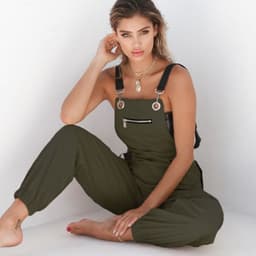 image-Women's High Waist Cargo Jumpsuit Street Style Loose Fit Black