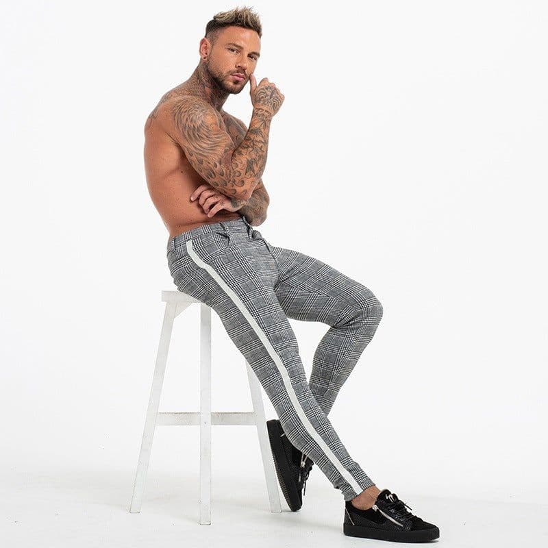 image-Men's Plaid Joggers Slim Fit Polyester Casual Pants