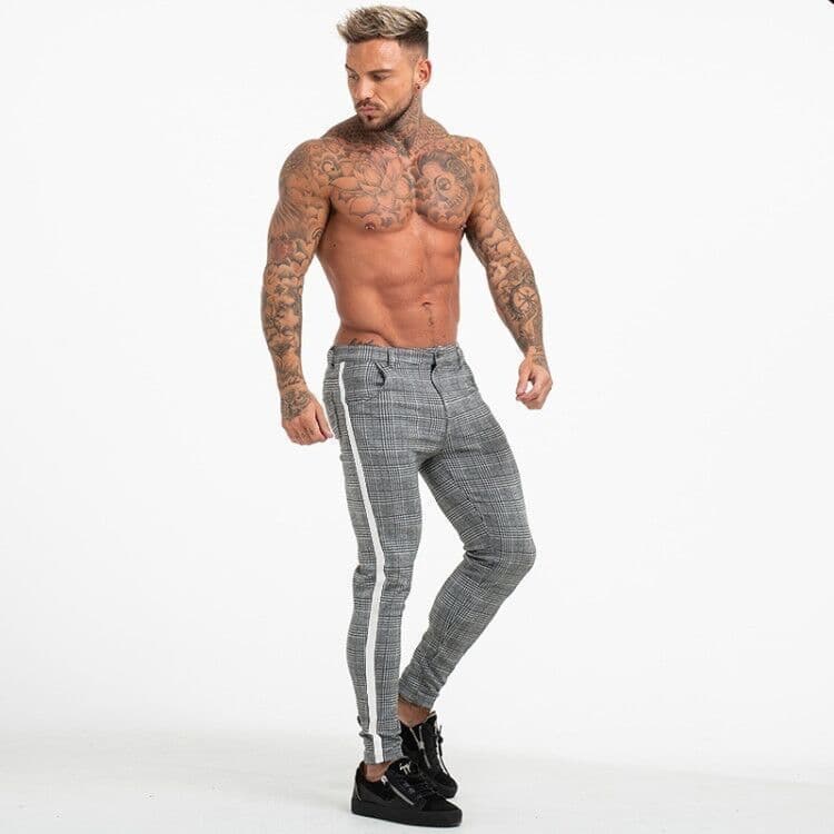 image-Men's Plaid Joggers Slim Fit Polyester Casual Pants