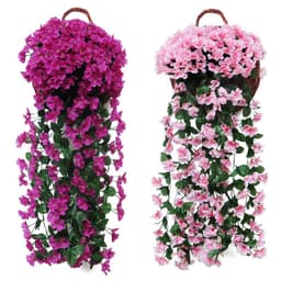 image-Artificial Violet Flower Vine Wall Hanging Basket Decoration