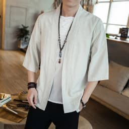 image-Men's Chinese Style Cotton Linen Stand Collar Cardigan Shirt
