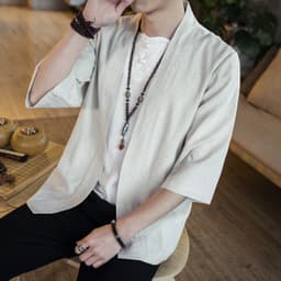 image-Men's Chinese Style Cotton Linen Stand Collar Cardigan Shirt