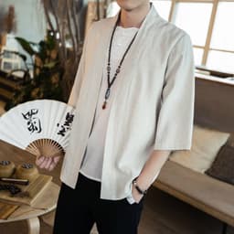 image-Men's Chinese Style Cotton Linen Stand Collar Cardigan Shirt