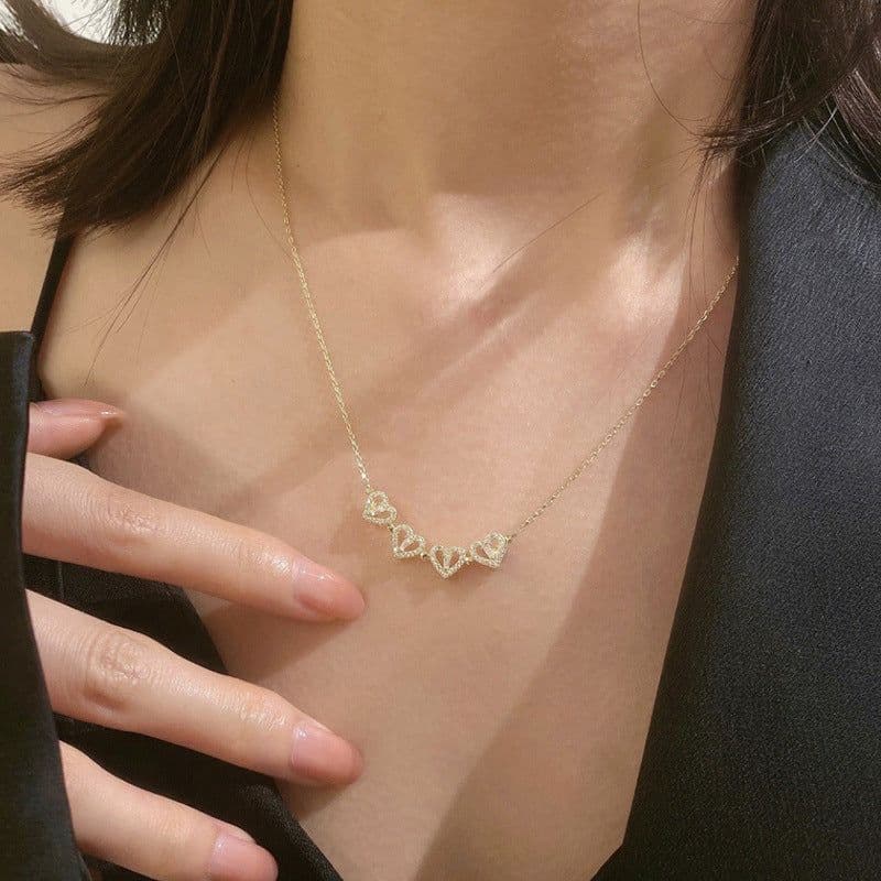 image-Minsheng Four-Leaf Clover Heart Necklace Gold Clavicle Chain