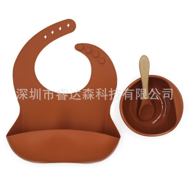 image-Baby Silicone Bib with Spoon and Bowl Set 3-Piece