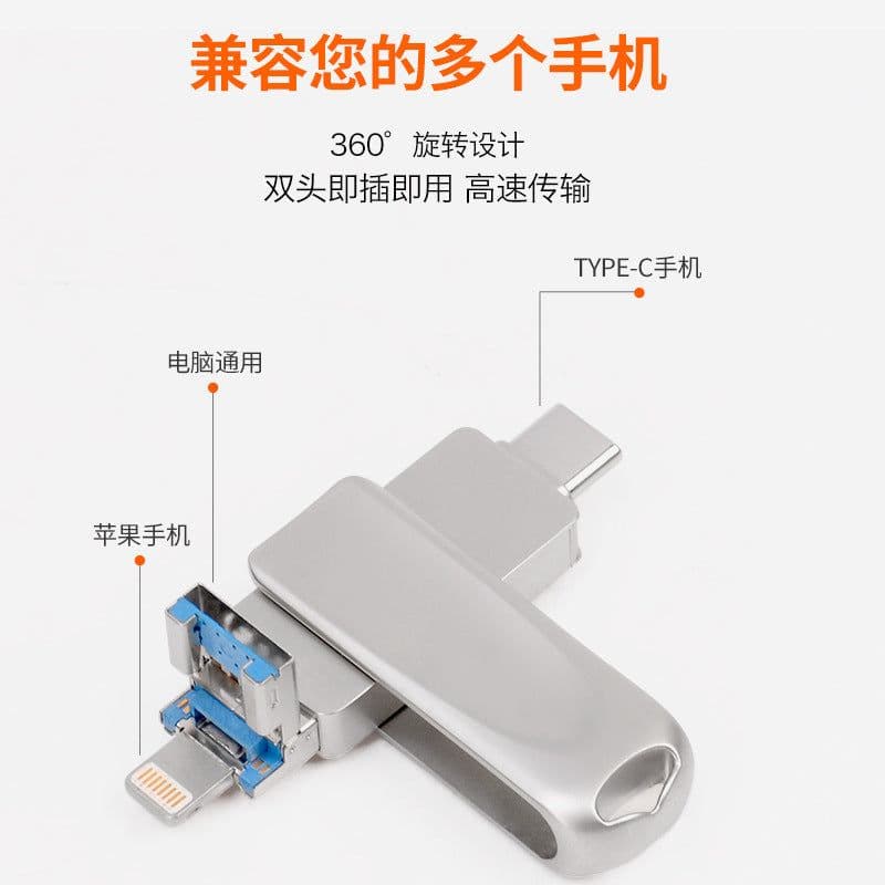image-Hanrbei 3-in-1 USB Flash Drive Rotating Type-C Android Apple OTG