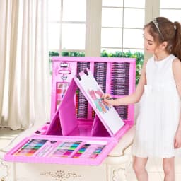 image-208 Piece Art Set with Easel Watercolor Pens Crayons Oil Pastels